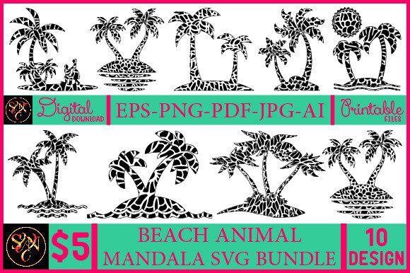 BEACH ANIMAL MANDALA SVG BUNDLE for Creative Crafts