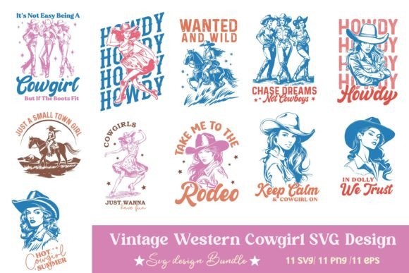 Vintage Western Cowgirl SVG Bundle for Graphics and Crafts